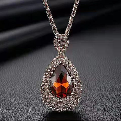 Collar con colgante de cristal largo exagerado de moda para mujer