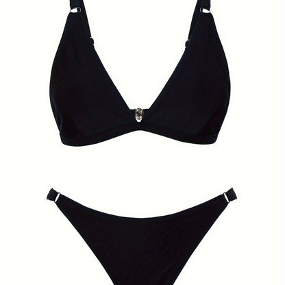 Traje de baño de bikini de alta elasticidad de color sólido sexy de moda para mujer