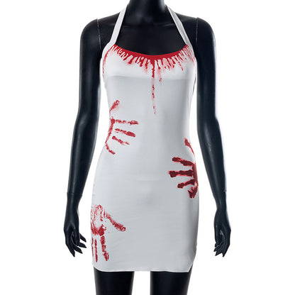 Robe moulante dos nu à imprimé palmiers et col licou pour femme
