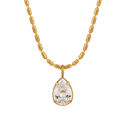 Women Fashion Titanium Steel Rhinestone Water Drop Necklace