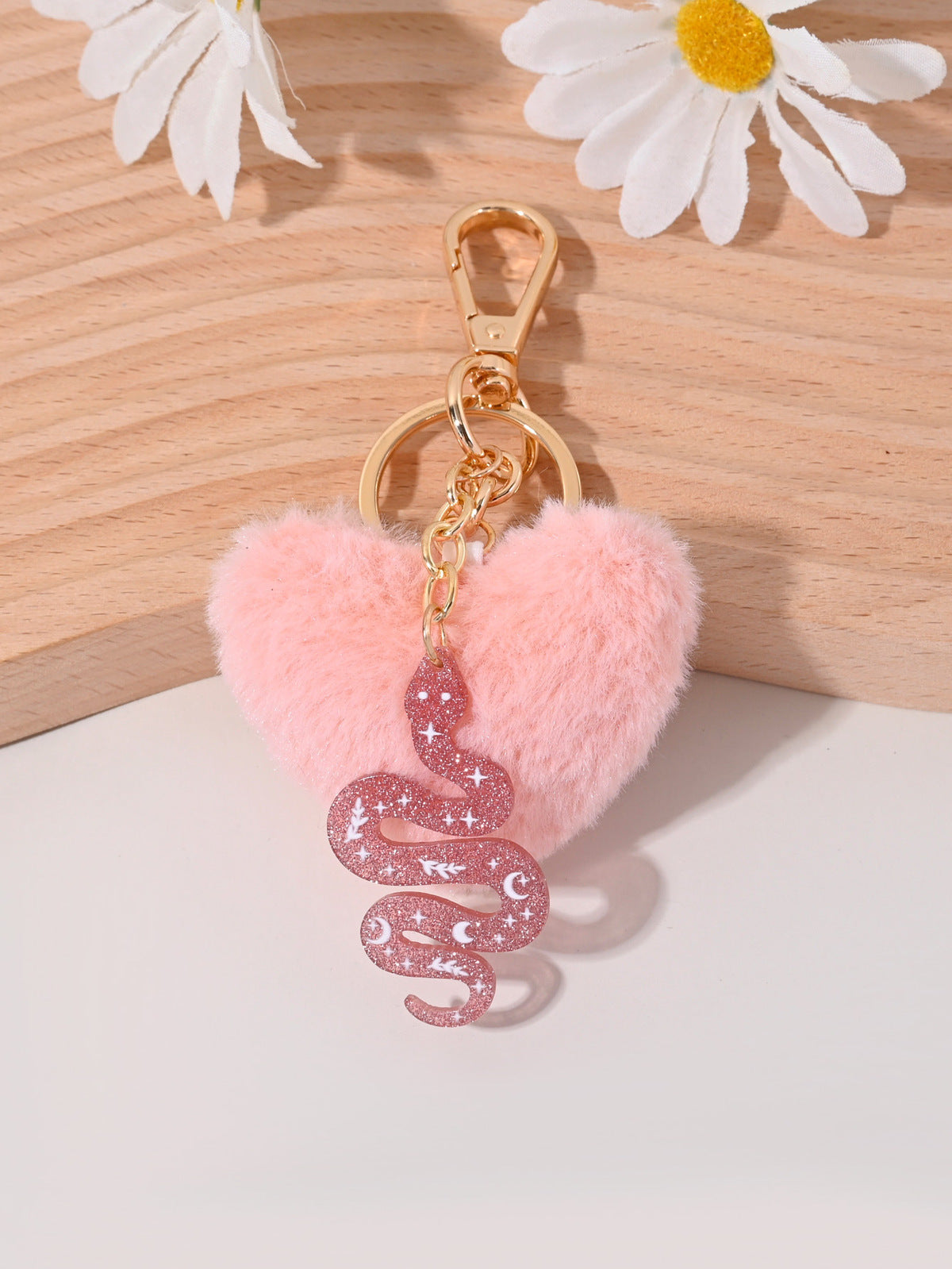 Plush Heart Snake Pendant Keychain Lovable Wind Style