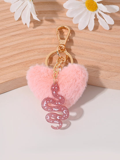 Plush Heart Snake Pendant Keychain Lovable Wind Style