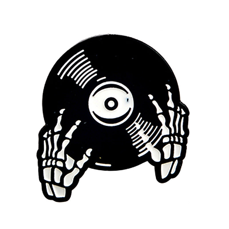 Broche en alliage motif tête de mort pour lecteur de disque rétro, mode Halloween pour femme