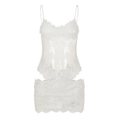 Vestido ajustado de espagueti con costuras de encaje de malla sexy para mujer