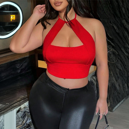 Top de cuello halter sexy de verano para mujer de talla grande