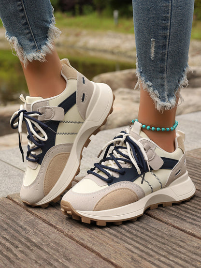 Women Fashion Casual Color Block Platform Sneakers