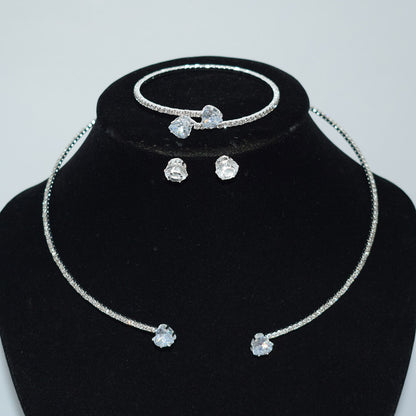 Women Fashion Simple Elegant Zircon Jewelry Trio Set