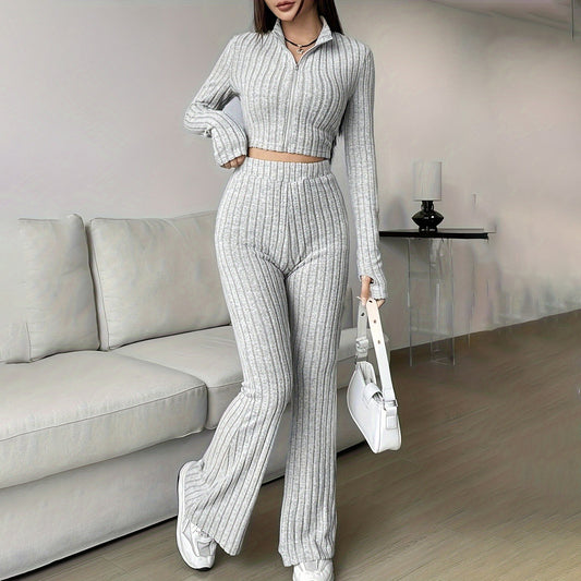 Women Fashion Casual Zipper Long Sleeve Top & Pants Set
