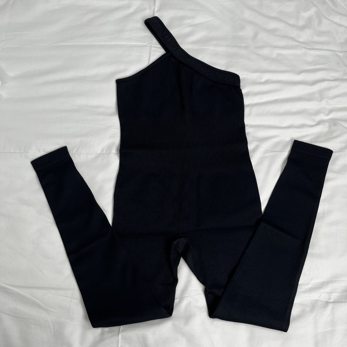 Women Fashion Sexy Solid Color Slanted Shoulder Jumpsuit