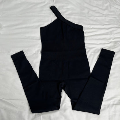 Women Fashion Sexy Solid Color Slanted Shoulder Jumpsuit