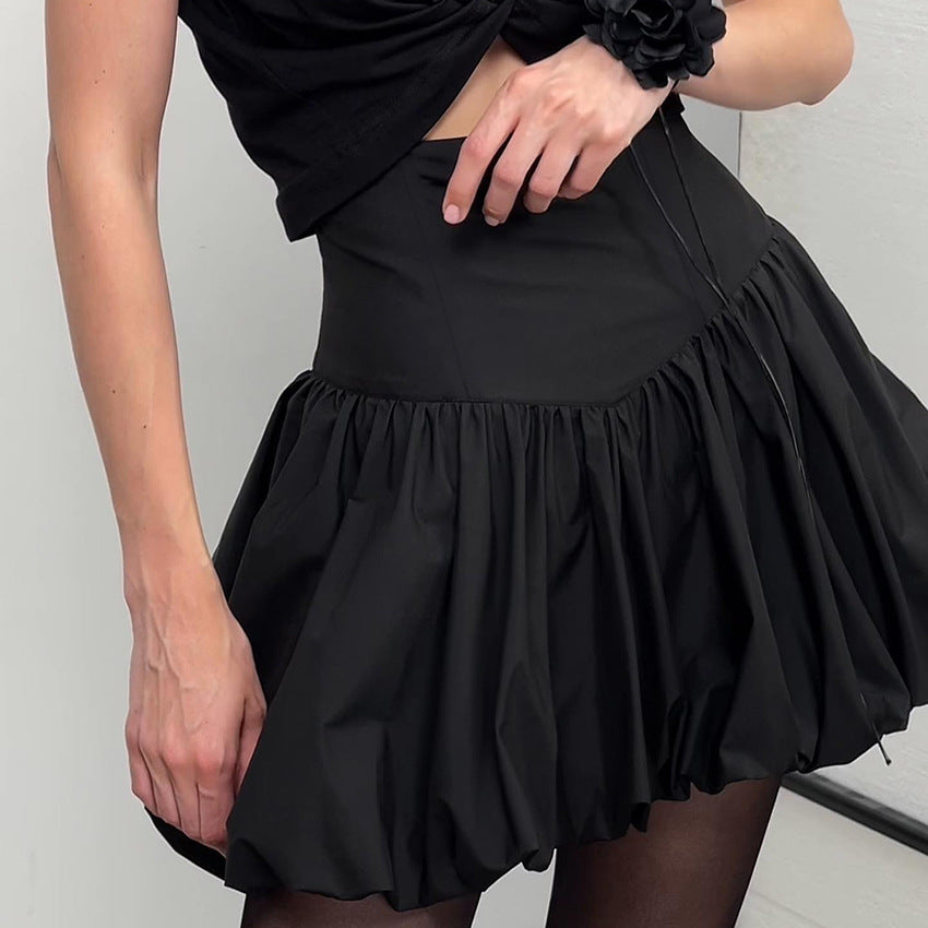 Falda abullonada de algodón de color liso elegante a la moda para mujer