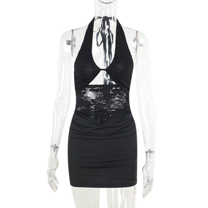 Women Fashion Sexy Lace Hollow Stitching Dress