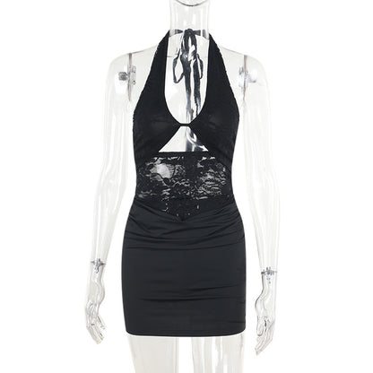 Women Fashion Sexy Lace Hollow Stitching Dress