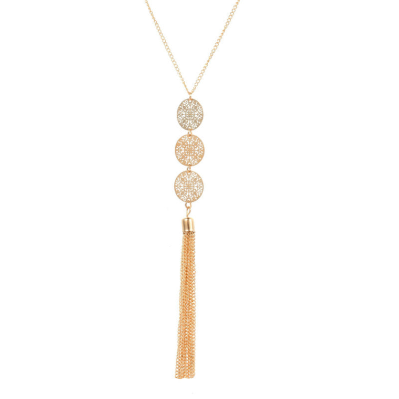 Collar con borlas geométricas huecas retro para mujer, colgante de aleación