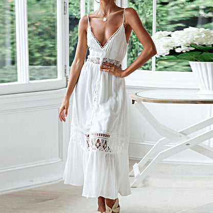 Women's Fashion Boho Solid Color Hollow Slip Dress
