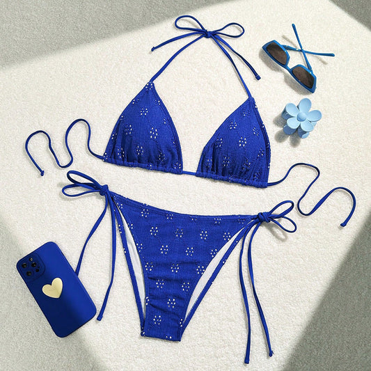 Bikini de playa sexy de color sólido con huecos para mujer