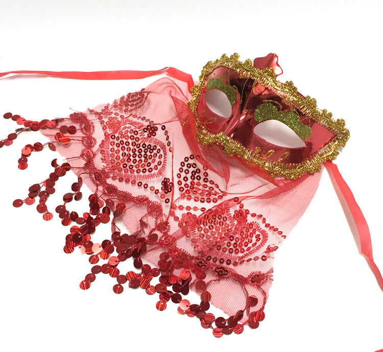 Women Fashion Veil Sequins Full Face Halloween Mask