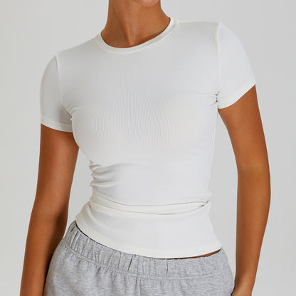T-shirt de yoga décontracté à séchage rapide pour femme, couleur unie