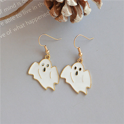 Pendientes de sombrero con forma de calavera, calabaza, gato y fantasma de Halloween para mujer