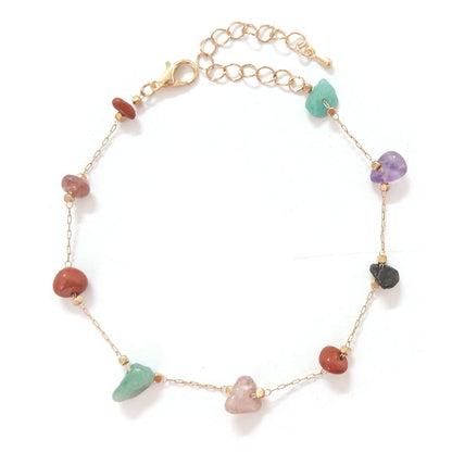 Chaîne de pied simple en pierre d'agate multicolore naturelle de style bohème pour femme
