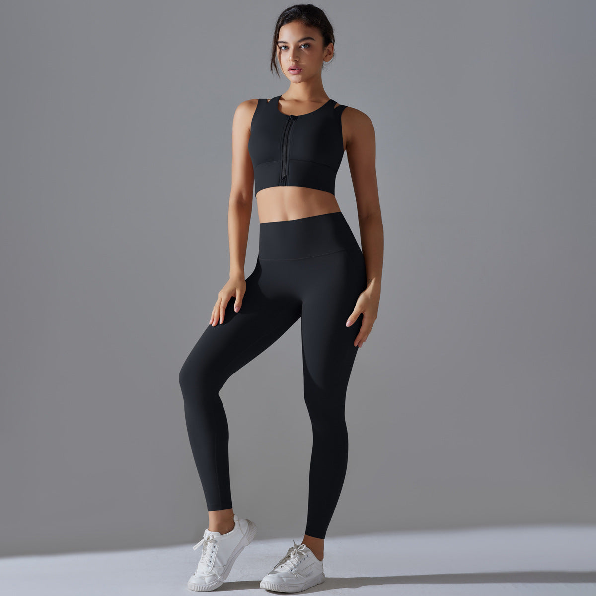 Women Yoga Solid Color Zipper Sport Two-Piece Set