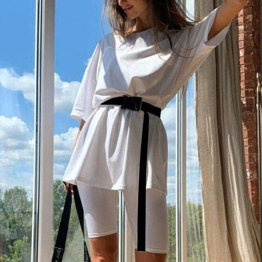 Women Casual Solid Color Short Sleeve Top And Shorts Set
