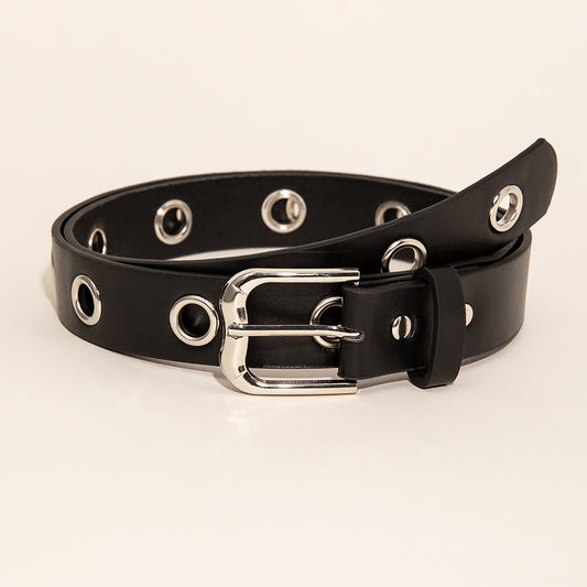 Women Fashion Simple Black Circular Hole Belt