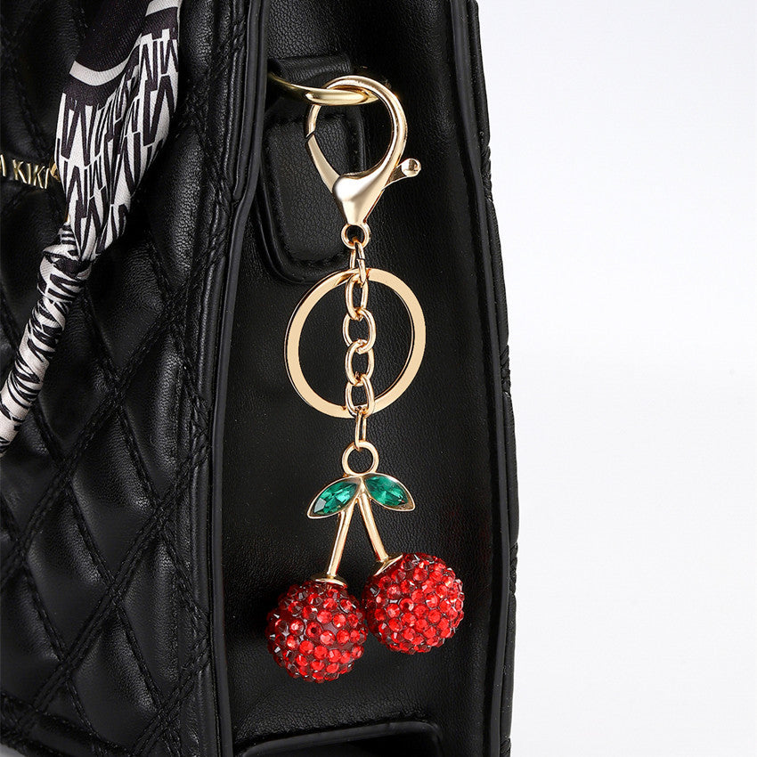 Creative Cute Simulation Fruit Alloy Rhinestone Cherry Key Chain