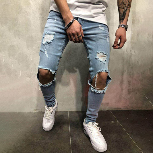 Men's Casual Slim Fit Stretch Denim Jeans with Mid-Waist Design