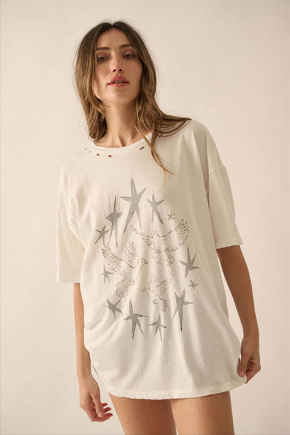 Camiseta informal de manga corta con cuello redondo y estampado para mujer