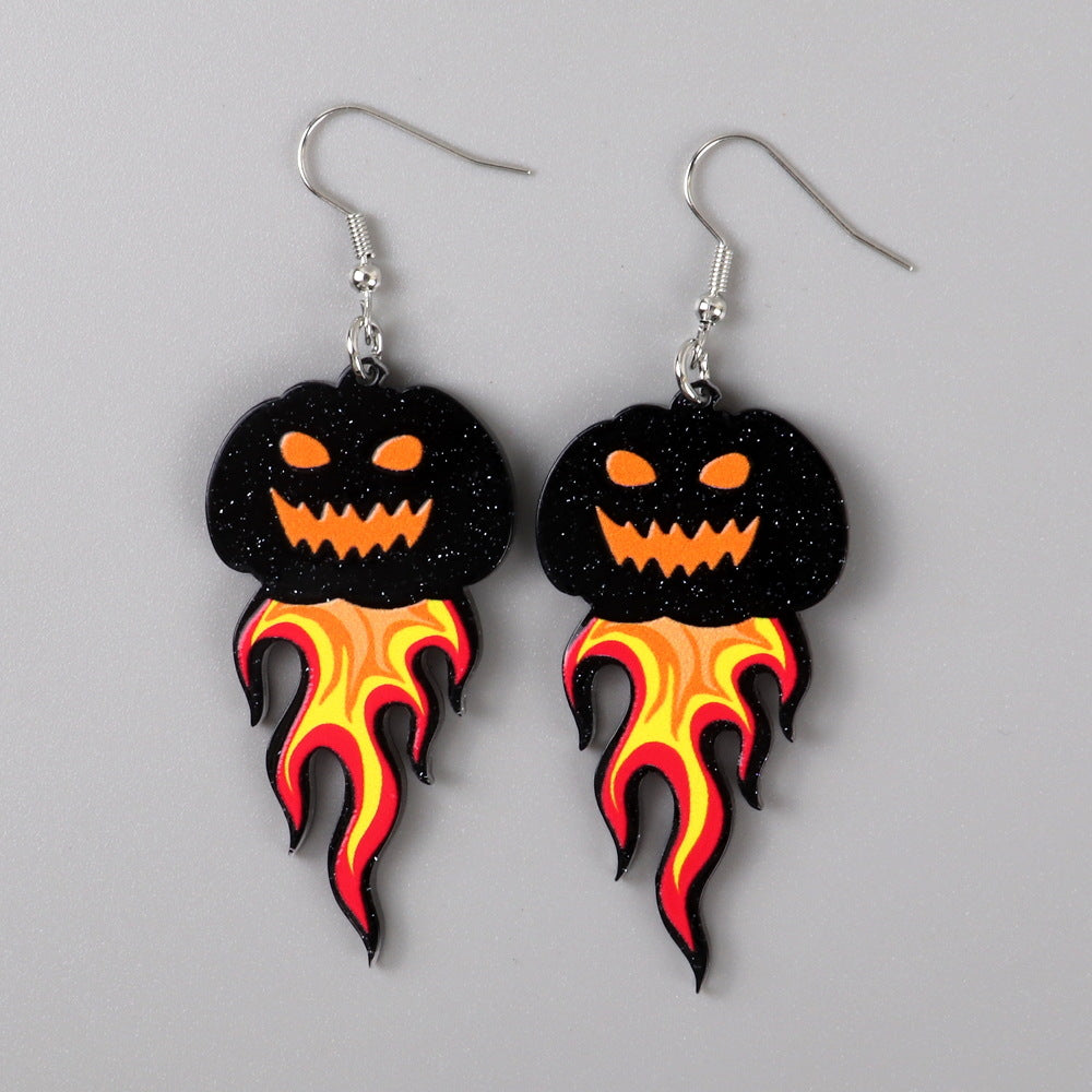 Halloween Women Horror Funny Flame Ghost Skull Earrings