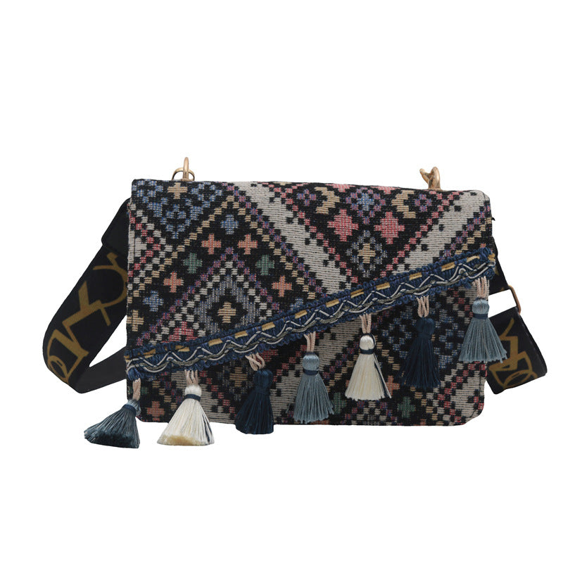 Bolso bandolera bohemio vintage con flecos y correa ancha