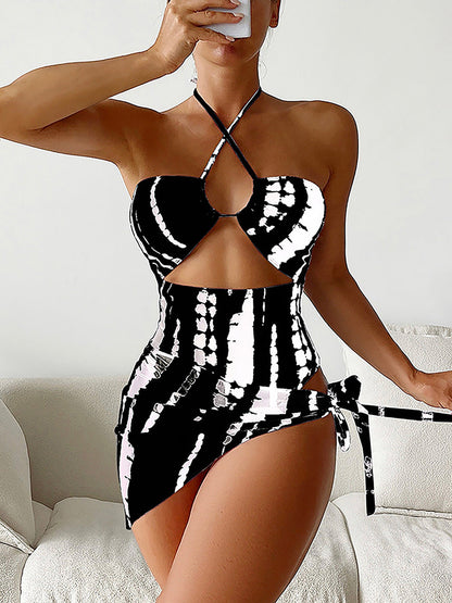 Traje de baño de una pieza con estampado tie-dye sexy para mujer