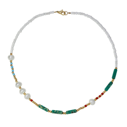 Collar de ágata de verano con perlas de estilo bohemio