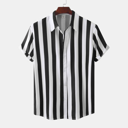 Men's Casual Vacation Stripe Print Short Sleeve Shirt