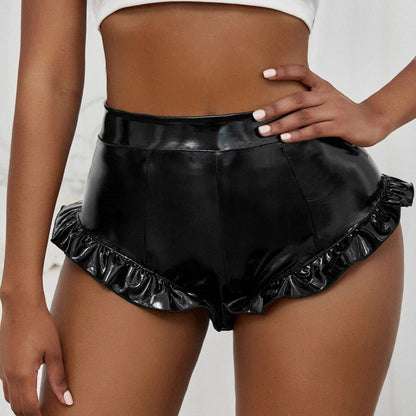 Pantalones cortos de cuero sintético de color liso sexys a la moda para mujer