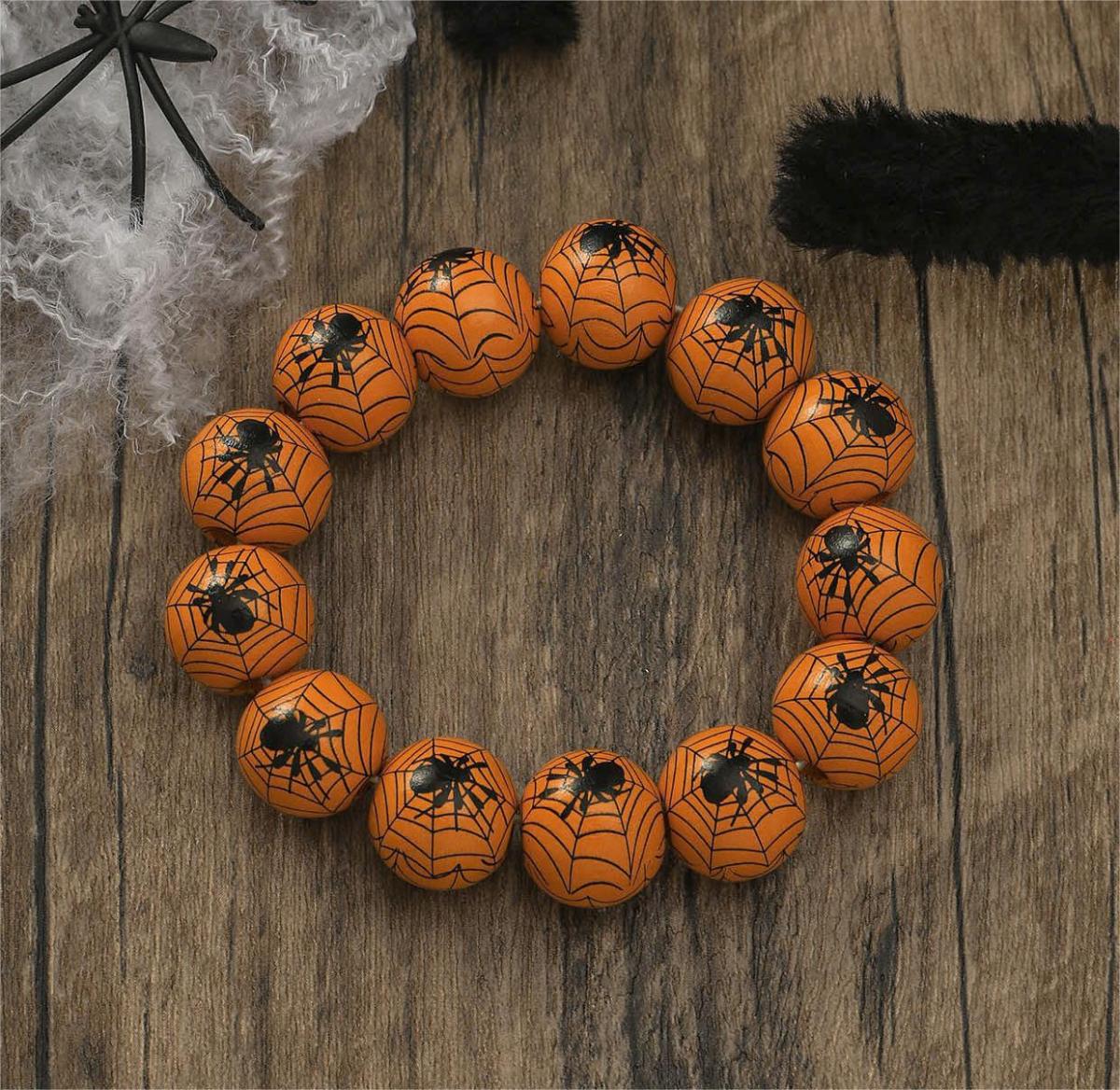 Pulsera de araña de calabaza con cuentas de Halloween para mujer