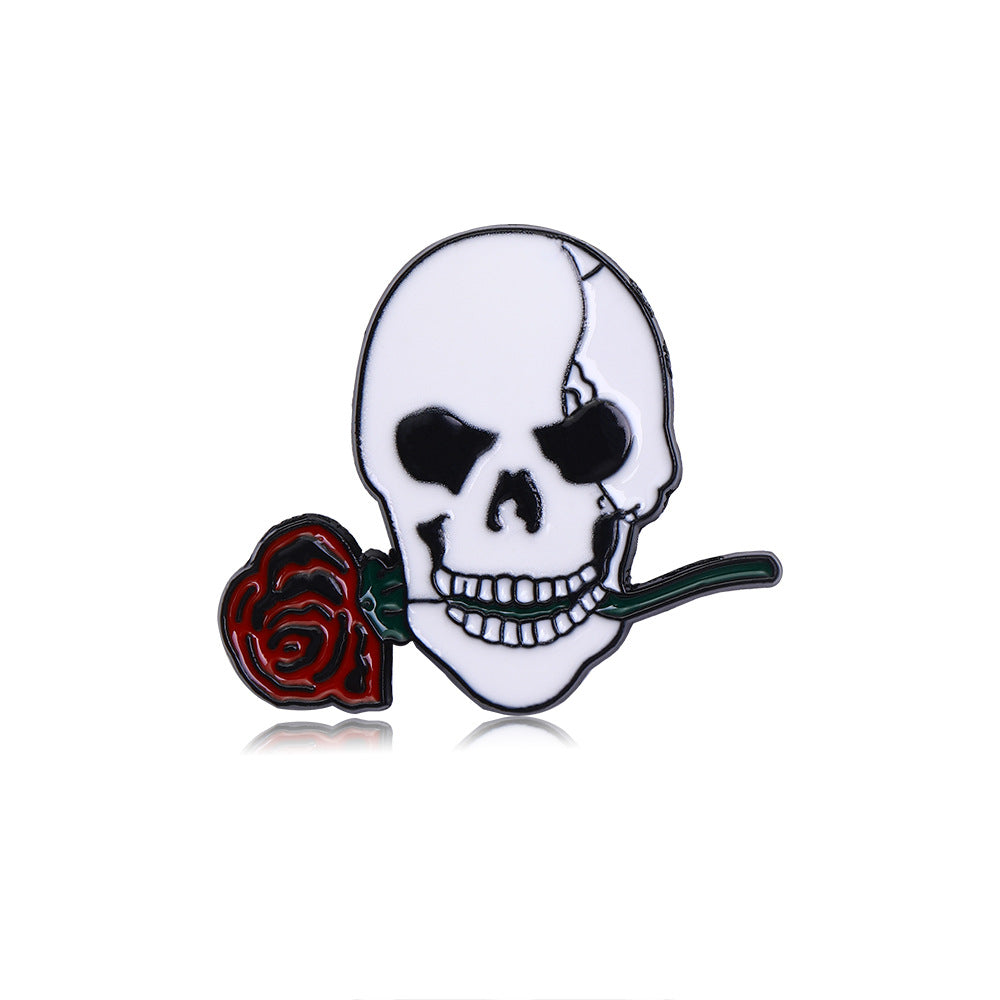 Broches en métal unisexes Halloween en forme de tête de mort avec gouttes d'huile