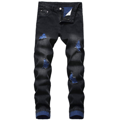 Men Casual Slim-Fit Ripped Cotton Blend Jeans