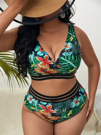 Traje de baño de bikini de cintura alta con estampado de talla grande sexy a la moda para mujer