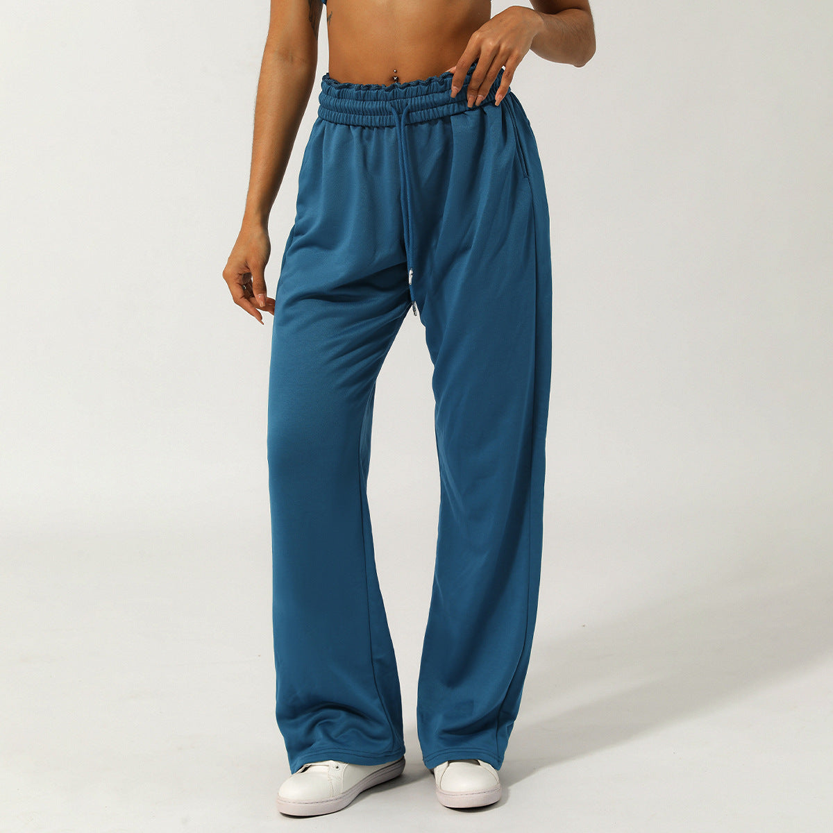 Pantalones deportivos casuales de cintura alta con cordón para mujer