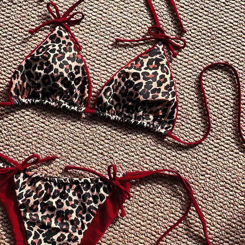 Maillot de bain bikini à lacets et blocs de couleurs léopard sexy pour femmes