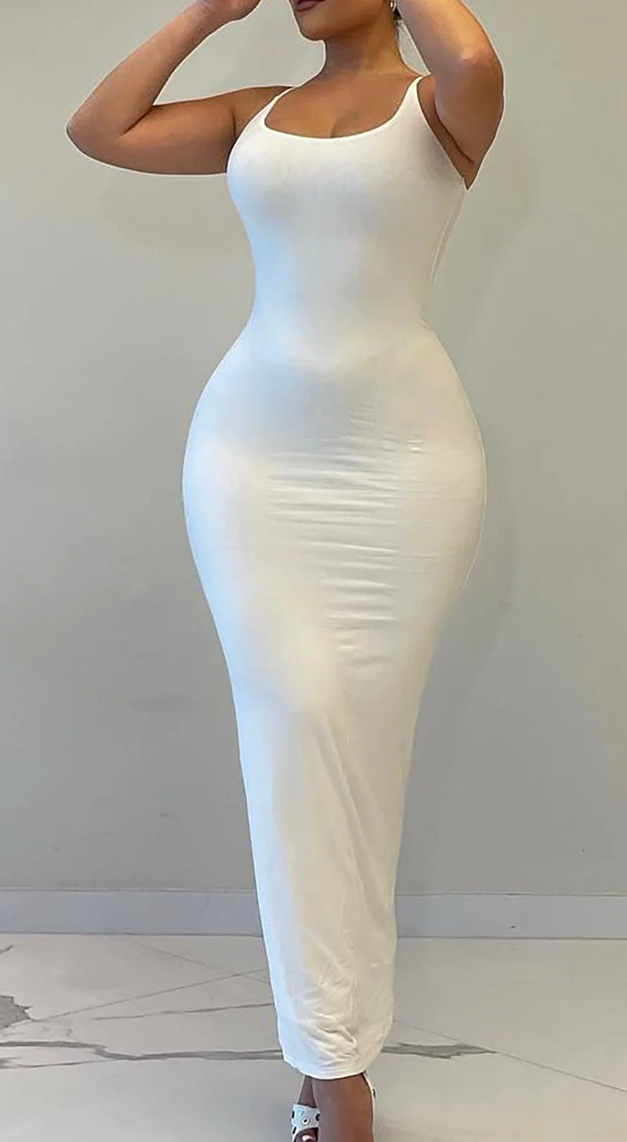 Women Casual Slim-Fit Long Dress Polyester Solid