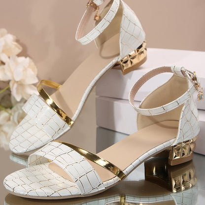 Zapatos casuales de mujer con estampado de serpiente, punta redonda, tacones gruesos
