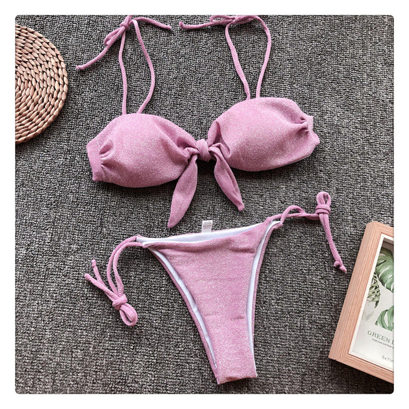 Bikini sexy con tirantes de color sólido para mujer