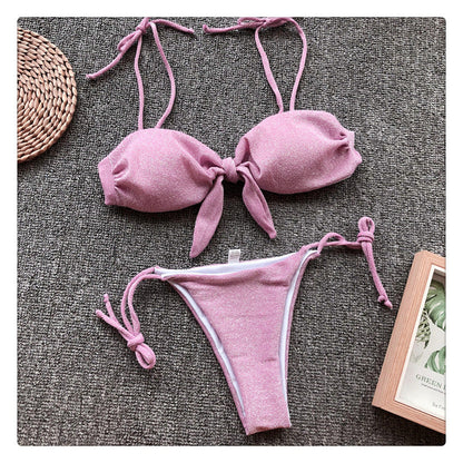Bikini sexy con tirantes de color sólido para mujer
