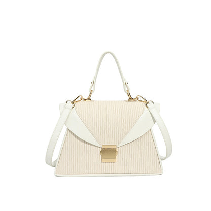 Fashion Stitching Contrast Clamping Handbag - PU Small Square Bag