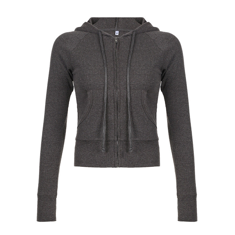 Chaqueta informal de manga larga con cordón y ribete de color liso para mujer