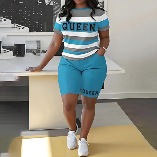 Women Casual Printed Two-Piece Short-Sleeve T-Shirt Set