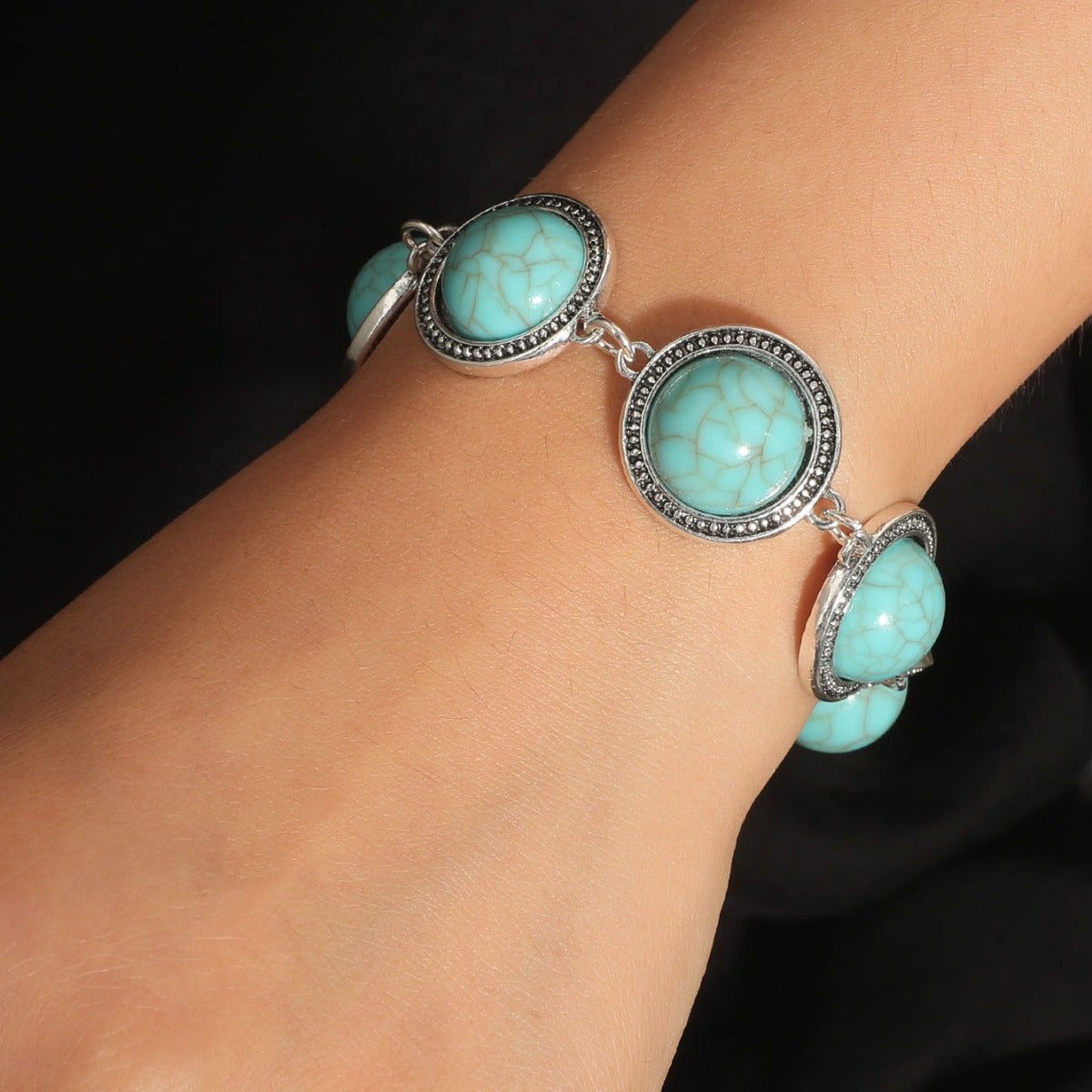 Pulsera étnica bohemia retro turquesa para mujer